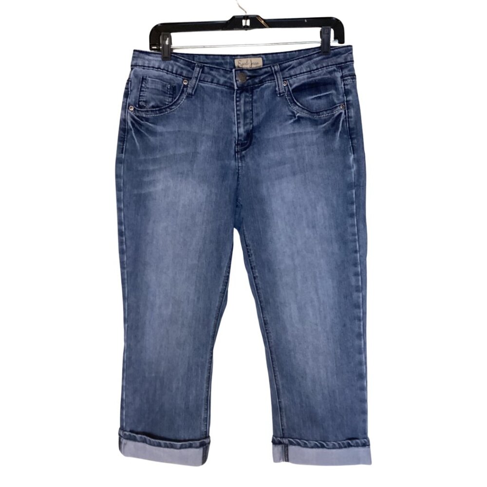 Earl Jeans Women’s 10 Blue Cropped Cuffed Denim Capris Stretch Crop Jean